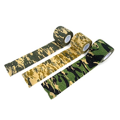 Juego de 5 uds) Cinta adhesiva autoadhesiva no tejida para exteriores,  cintas de camuflaje para caza (camuflaje de madera)